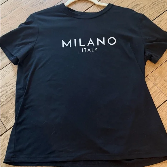 Milano Black Short Sleeve Logo Tee with White Text - Picture 2 of 4